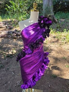 Miley Cyrus Alexandre Vauthier Purple One-Shoulder Ruffle Dress Size‎ 36